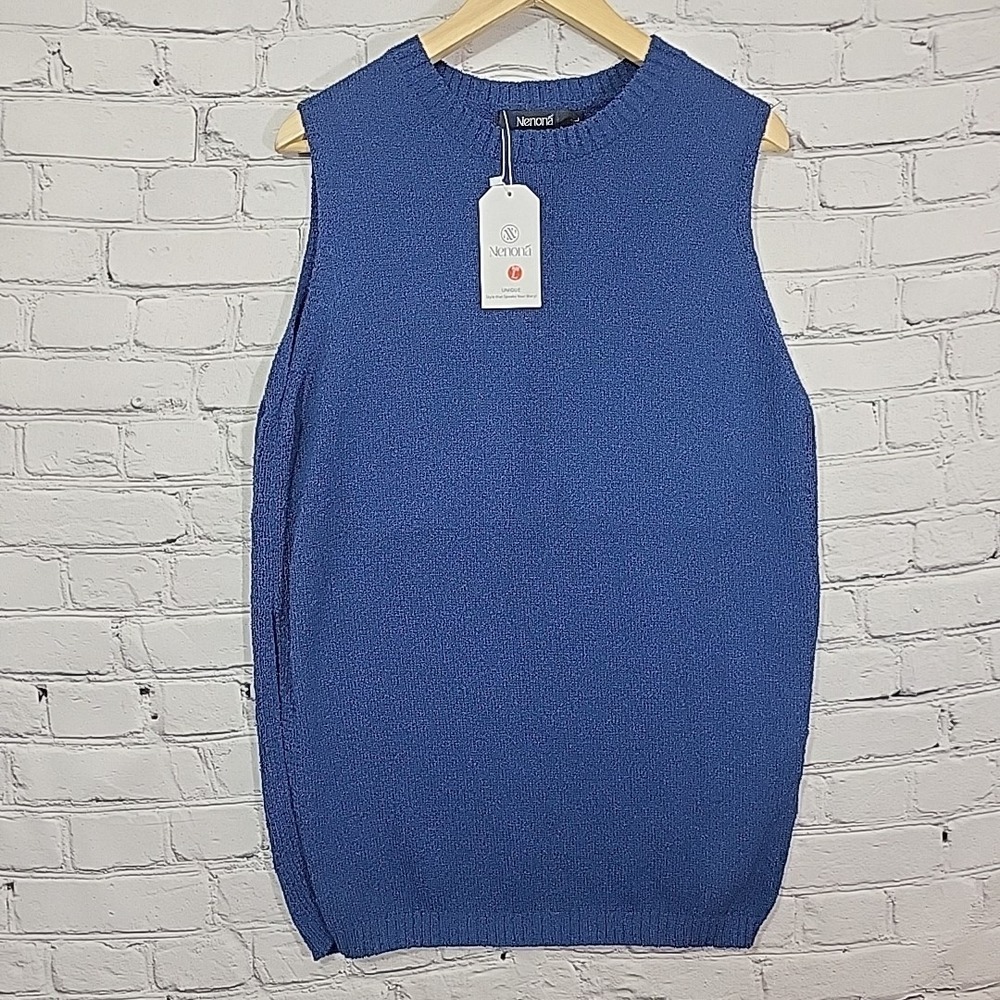 NENONA Women'‎ Sleeveless Sweater Casual Knit Tunic Top Blue Sz L Large New NWT